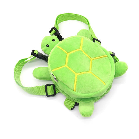 Mochila para cão em formato de tartaruga, cor verde com detalhes em amarelo, feita de veludo. Alças ajustáveis.