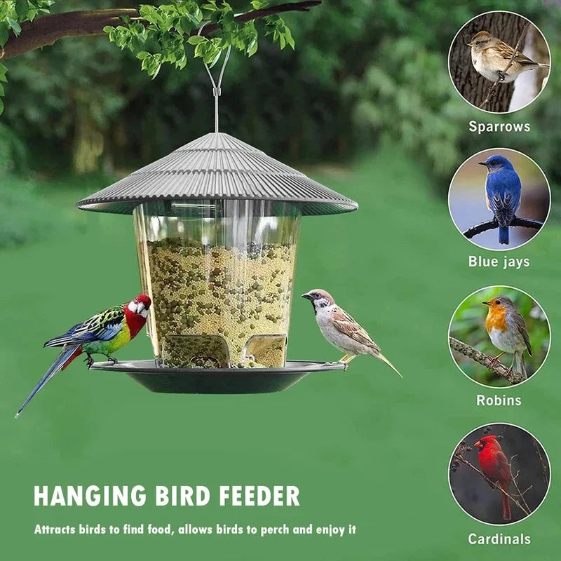 Automatic Hanging Bird Feeder Gazebo Shape Wild Bird Feeding Container with Hanging Rope Waterproof Outdoor Garden Bird House De