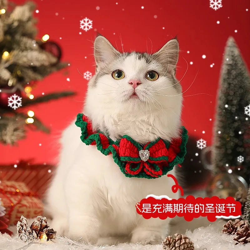 Pet Autumn and Winter Pet Scarf Cute Bow Collar Cat Accessories Bib Cat Hat Dog Scarf Christmas Dog Accessories for Small Dogs