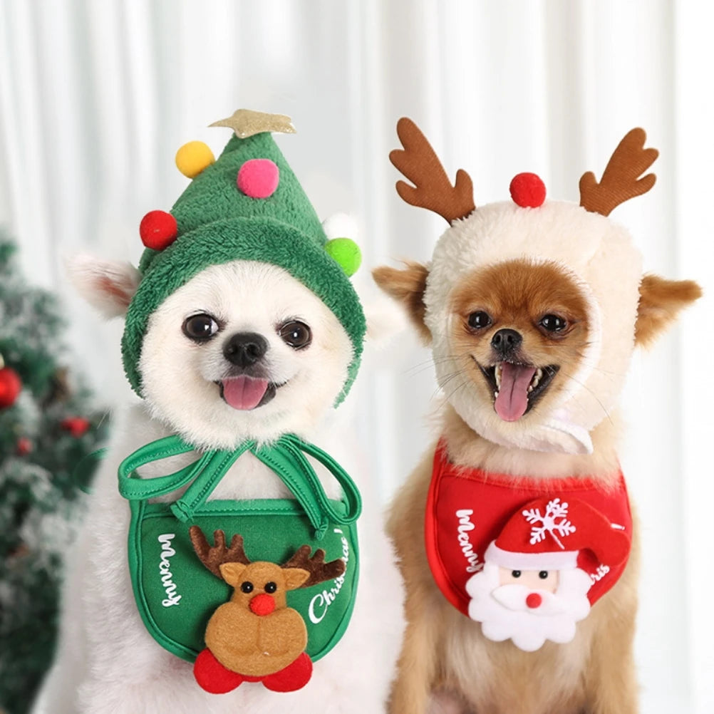 Dog and Cat Christmas Hat Scarf Bibs Christmas Costume Pet Supplies for Christmas and Birthday Party Wear