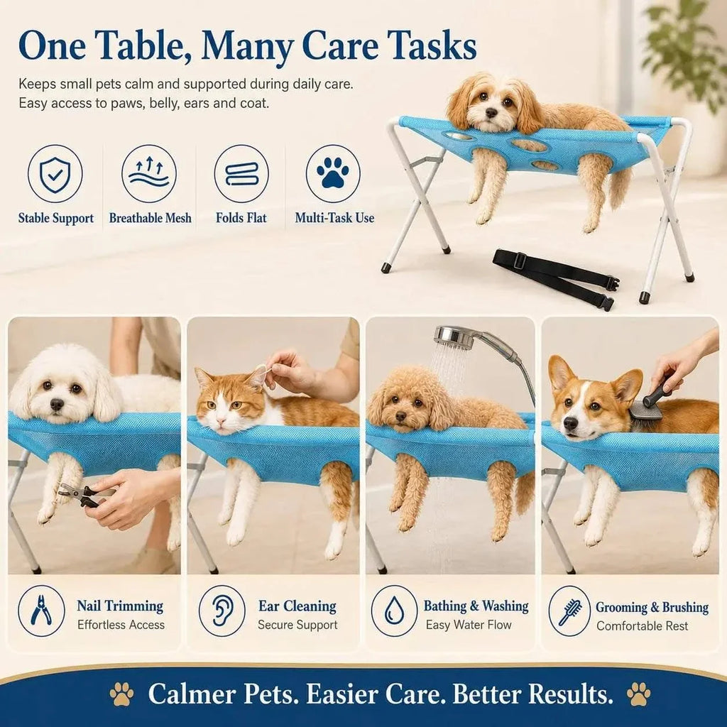 Pet Dog Bath Hammock Foldable Pet Cat Shower Grooming Table Hammoc Stand Mesh Bath Support for Nail Trimming, Bathing, Grooming