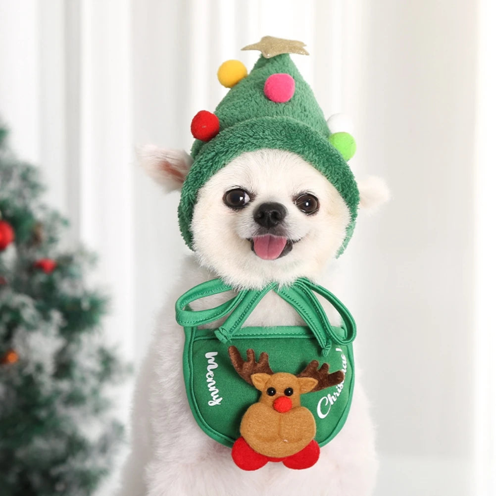 Dog and Cat Christmas Hat Scarf Bibs Christmas Costume Pet Supplies for Christmas and Birthday Party Wear