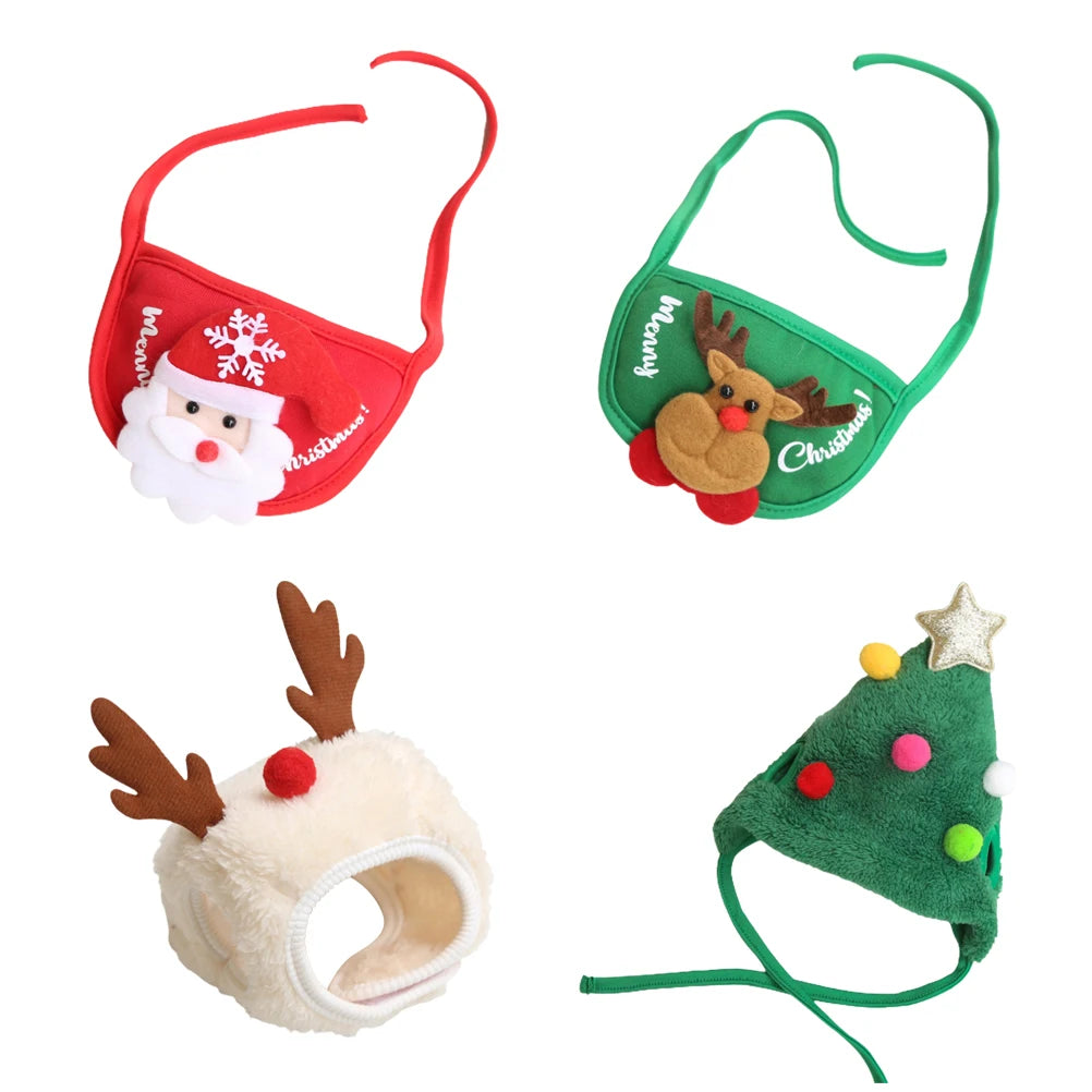 Dog and Cat Christmas Hat Scarf Bibs Christmas Costume Pet Supplies for Christmas and Birthday Party Wear