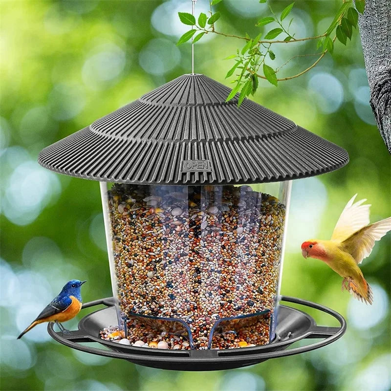 Automatic Hanging Bird Feeder Gazebo Shape Wild Bird Feeding Container with Hanging Rope Waterproof Outdoor Garden Bird House De