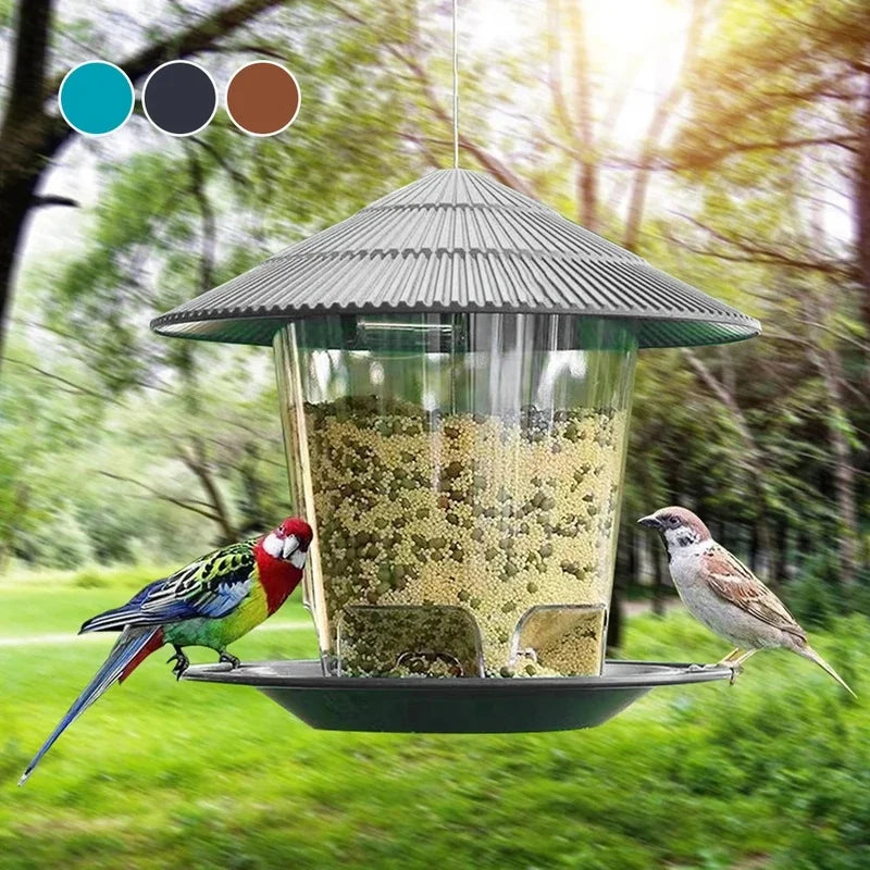 Automatic Hanging Bird Feeder Gazebo Shape Wild Bird Feeding Container with Hanging Rope Waterproof Outdoor Garden Bird House De