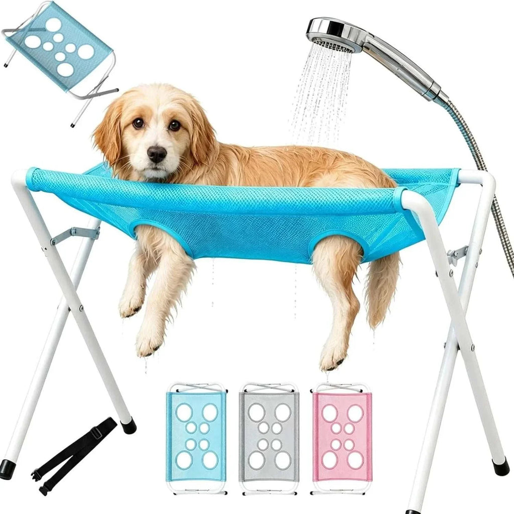 Pet Dog Bath Hammock Foldable Pet Cat Shower Grooming Table Hammoc Stand Mesh Bath Support for Nail Trimming, Bathing, Grooming