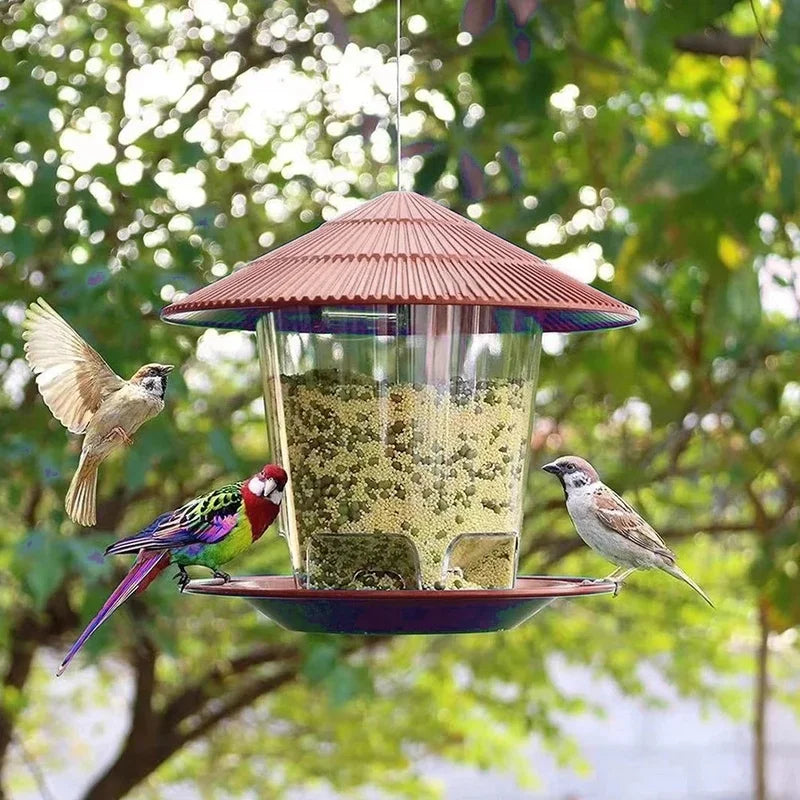 Automatic Hanging Bird Feeder Gazebo Shape Wild Bird Feeding Container with Hanging Rope Waterproof Outdoor Garden Bird House De