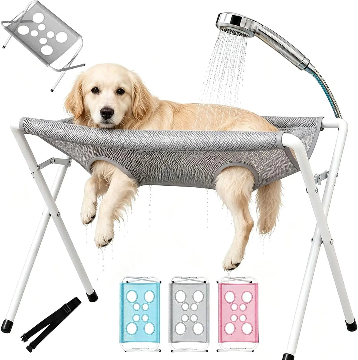 Pet Dog Bath Hammock Foldable Pet Cat Shower Grooming Table Hammoc Stand Mesh Bath Support for Nail Trimming, Bathing, Grooming