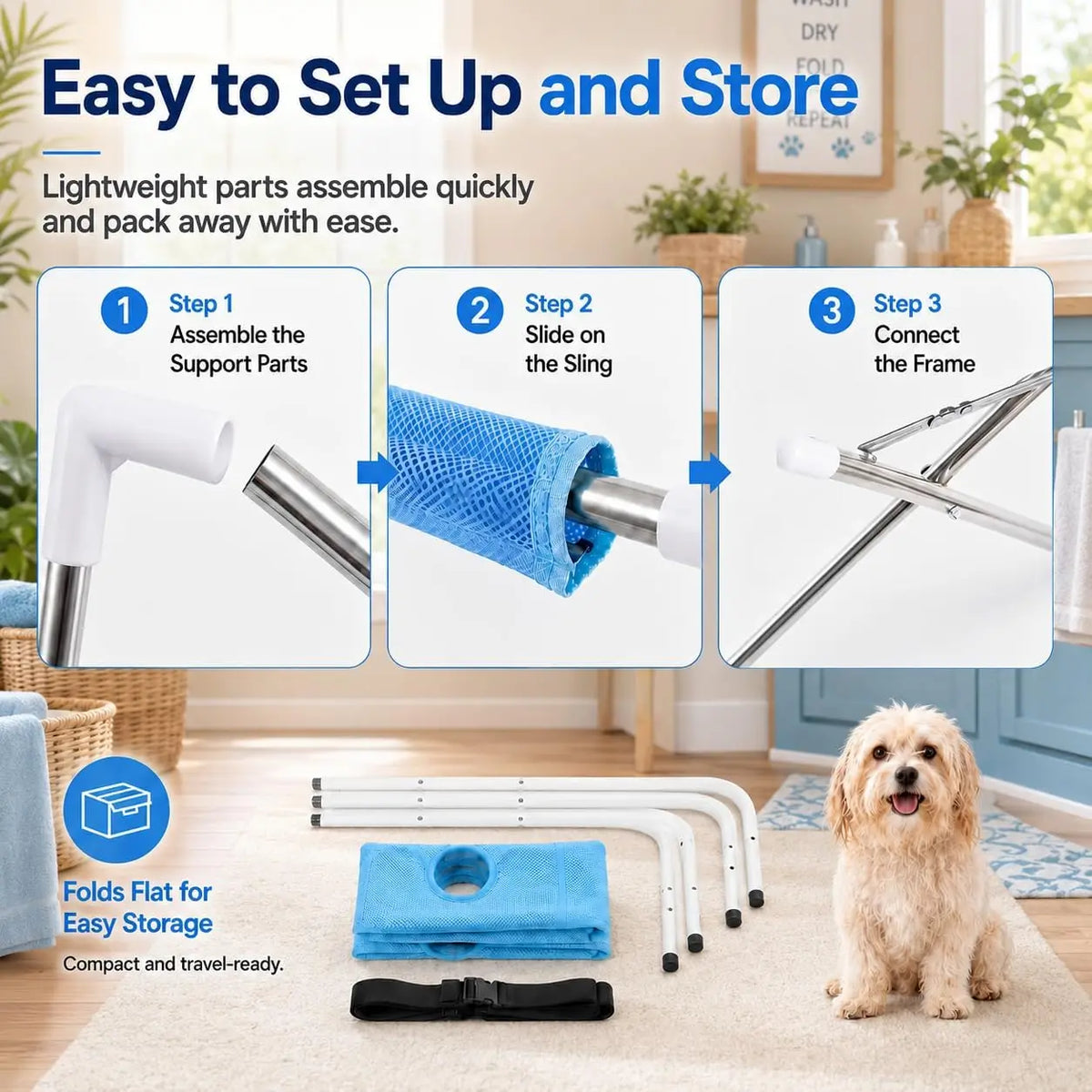 Pet Dog Bath Hammock Foldable Pet Cat Shower Grooming Table Hammoc Stand Mesh Bath Support for Nail Trimming, Bathing, Grooming