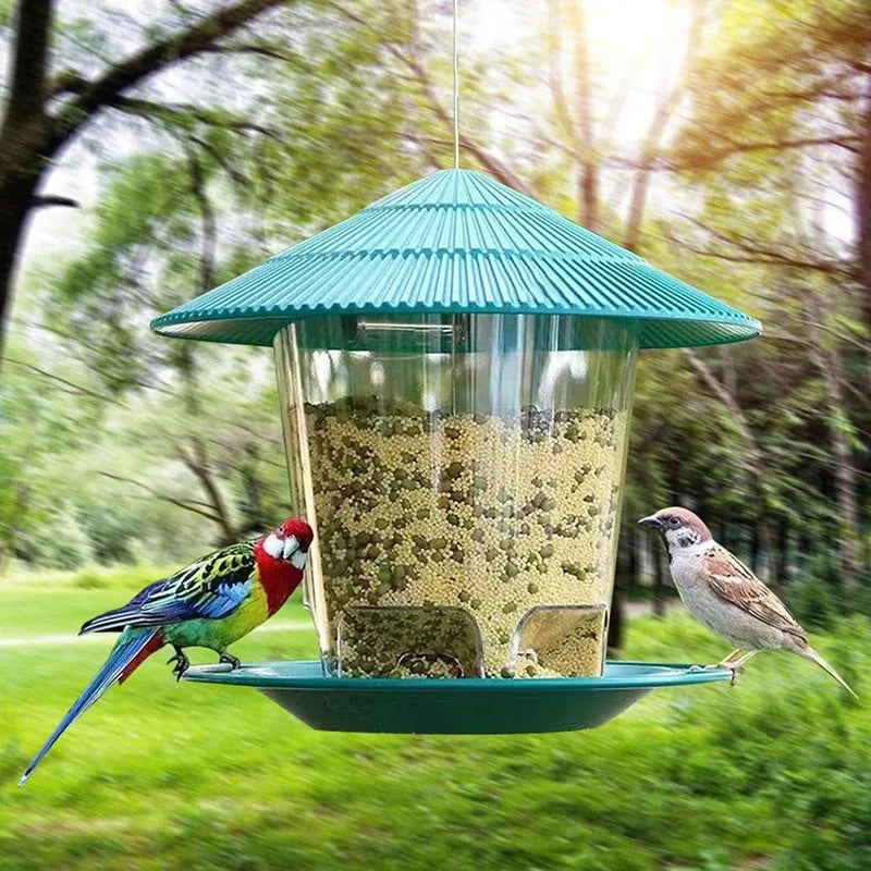 Automatic Hanging Bird Feeder Gazebo Shape Wild Bird Feeding Container with Hanging Rope Waterproof Outdoor Garden Bird House De