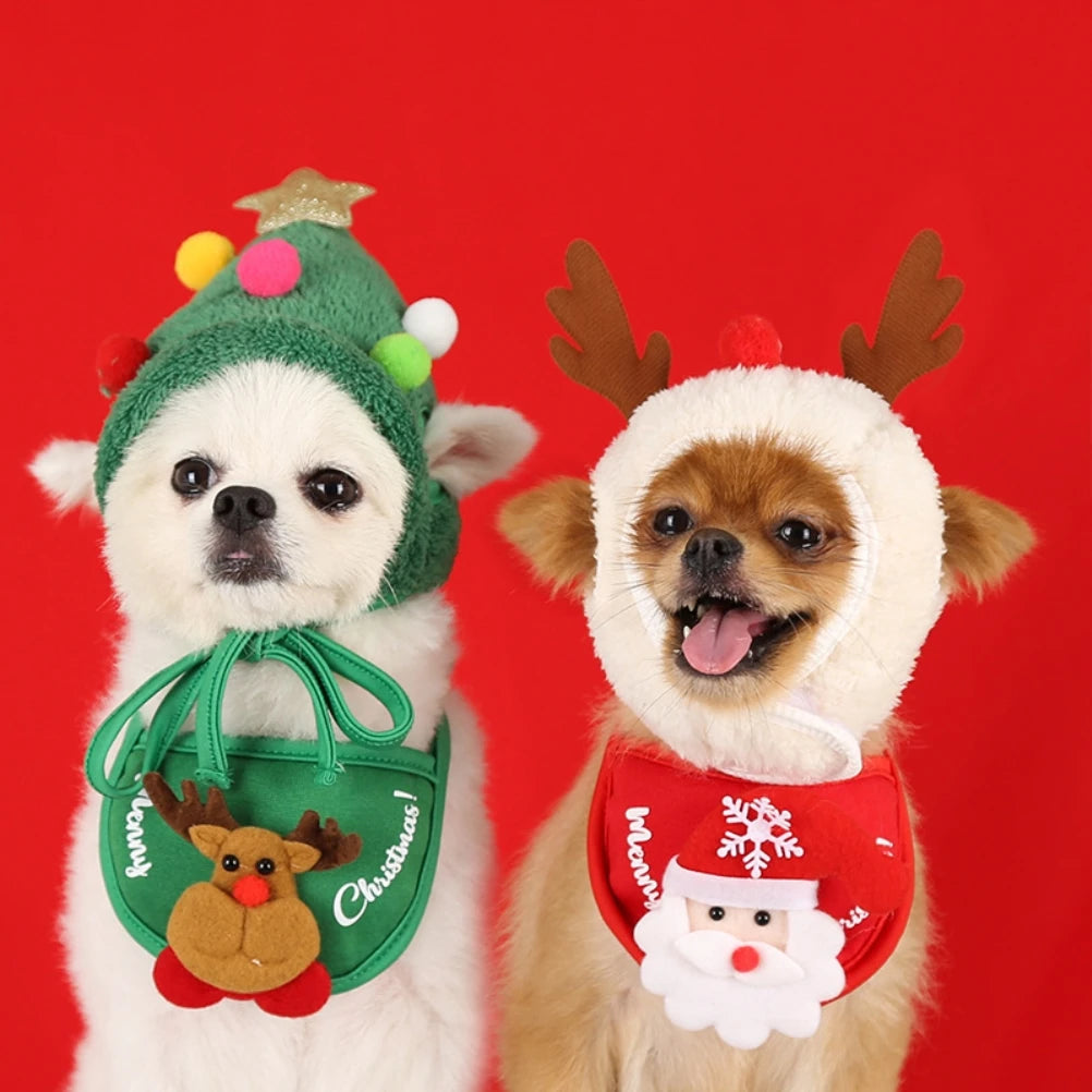 Dog and Cat Christmas Hat Scarf Bibs Christmas Costume Pet Supplies for Christmas and Birthday Party Wear
