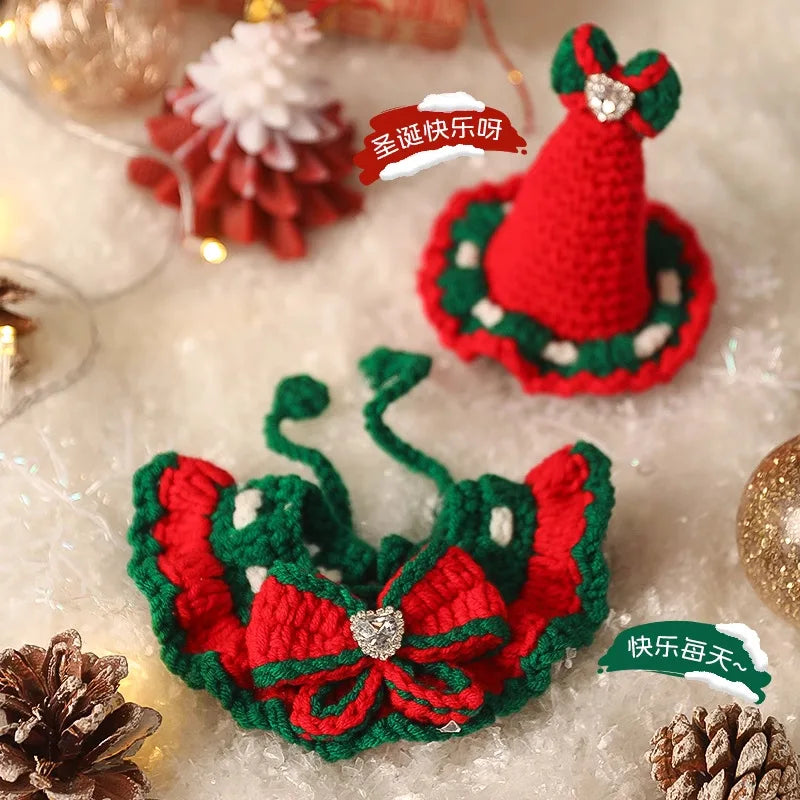 Pet Autumn and Winter Pet Scarf Cute Bow Collar Cat Accessories Bib Cat Hat Dog Scarf Christmas Dog Accessories for Small Dogs