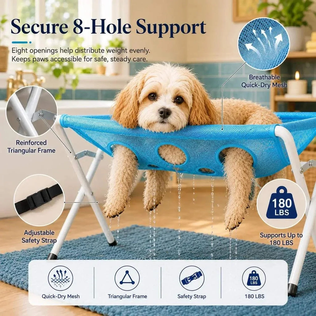 Pet Dog Bath Hammock Foldable Pet Cat Shower Grooming Table Hammoc Stand Mesh Bath Support for Nail Trimming, Bathing, Grooming